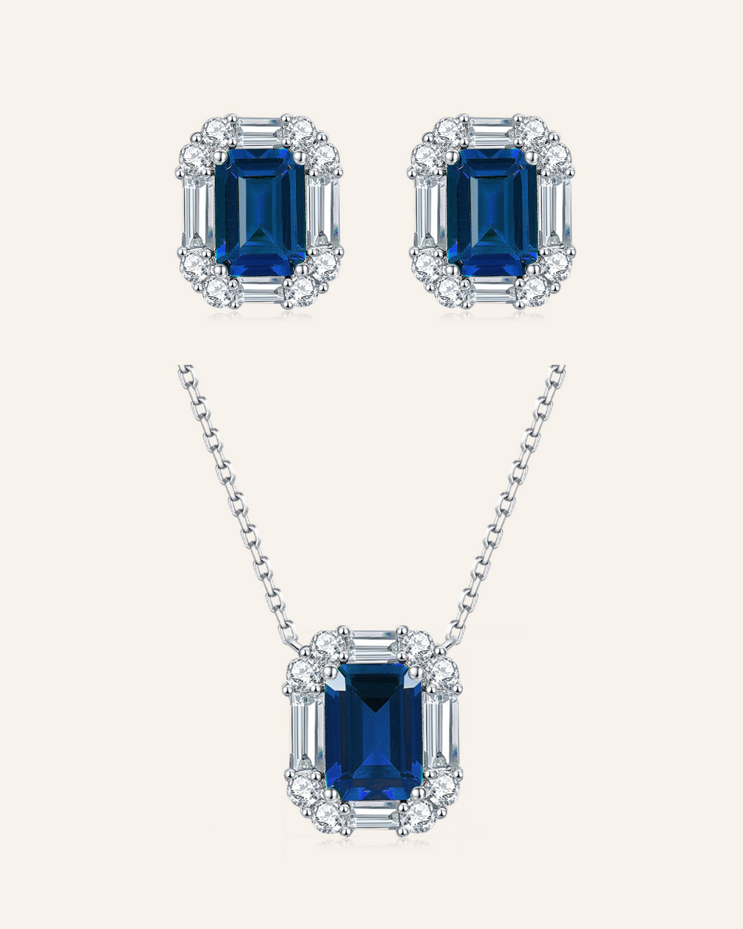 Blue Harmony Sapphire Set (Necklace & Stud Earrings)